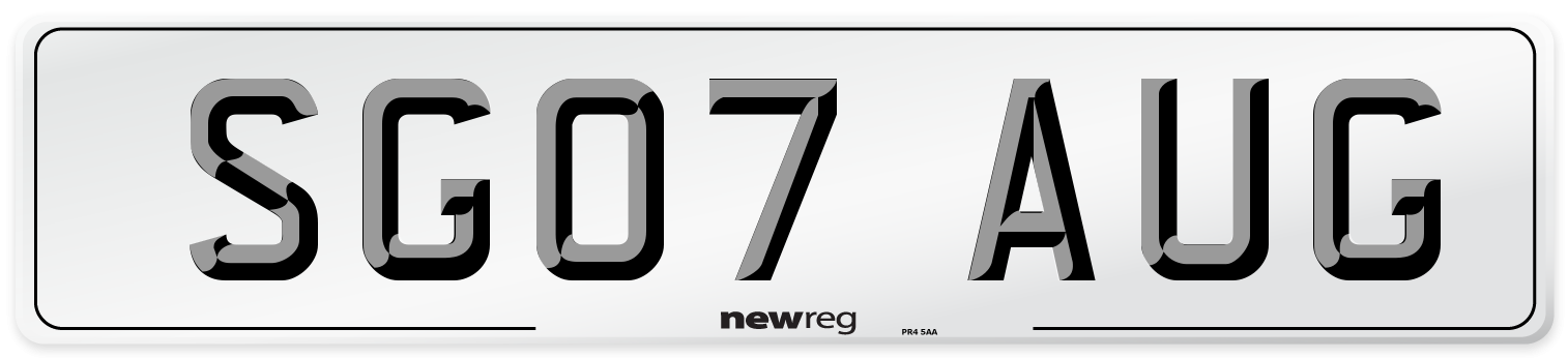 SG07 AUG Number Plate from New Reg